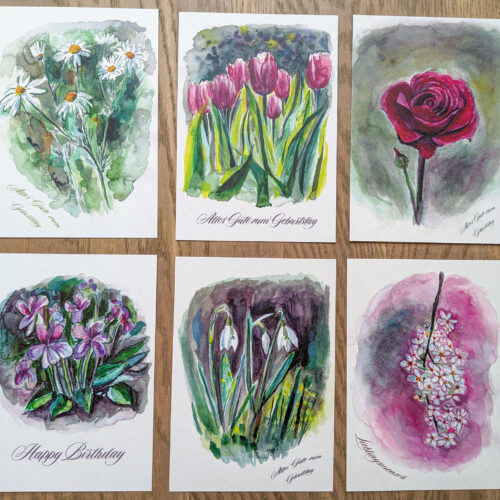 Geburtstagskartenset Blumen - 6 Grußkarten